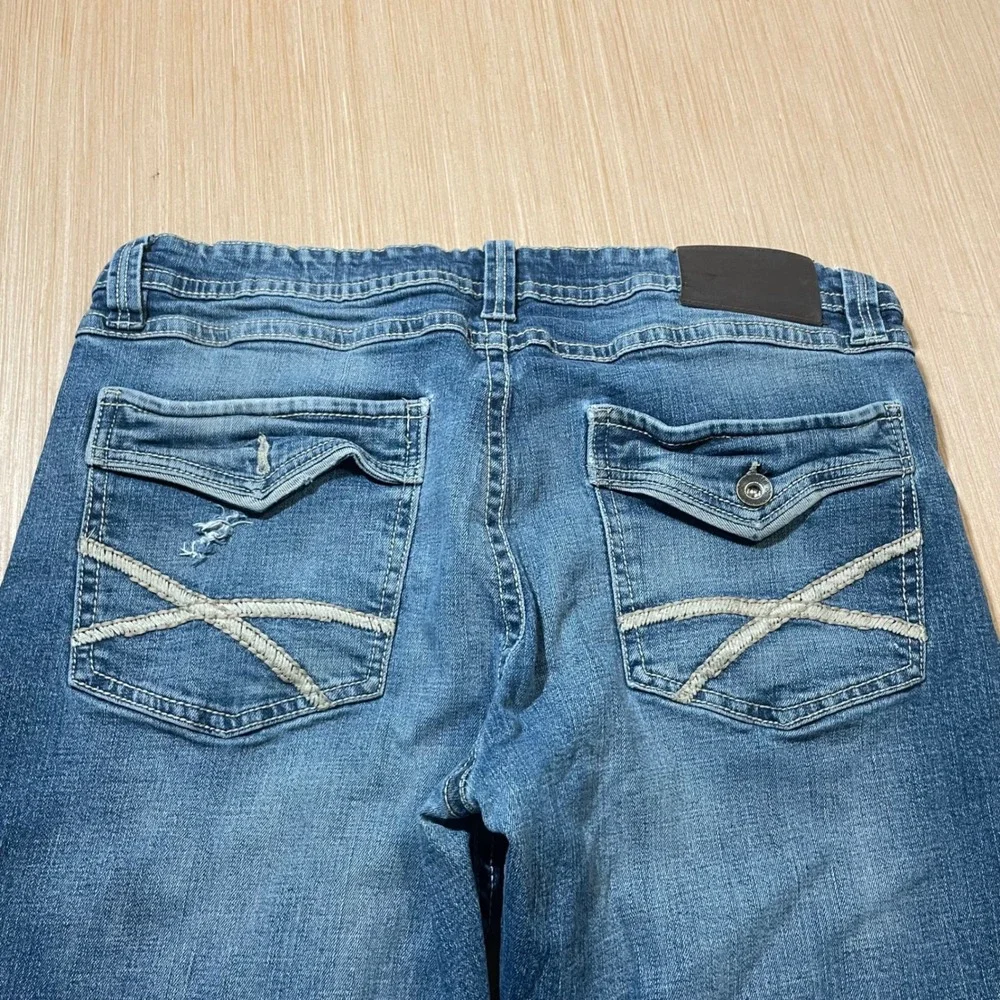 TK Axel Slim Boot Jeans Mens 36x30 Medium Wash Distressed Blue Denim